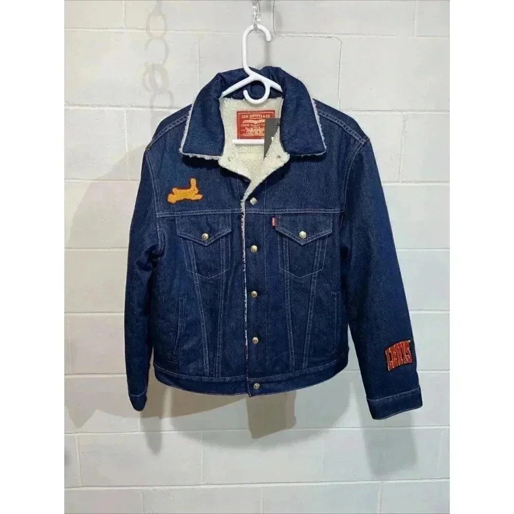 Levi's Men's Denim Trucker Jacket S Sherpa Reversible Embroidered Lunar New Year